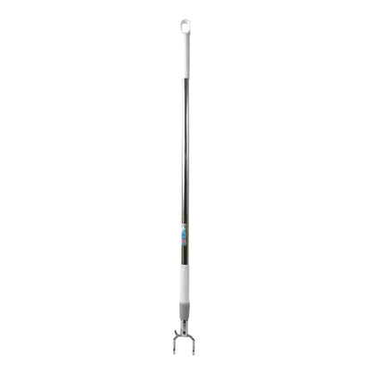 Telescopic clothes hook in use, showing its long reach for high shelves.