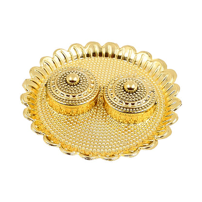 Versatile round Puja Thali holder, ideal for festive celebrations and home decor.