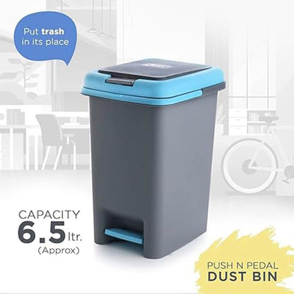 Angled view of compact and sturdy Apex Push N Pedal Dust Bin for home use