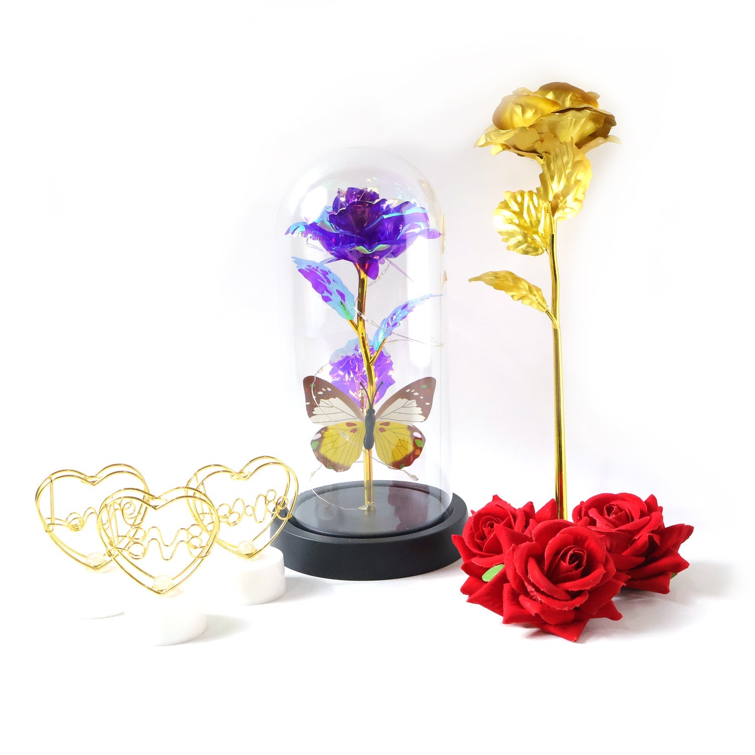 Heart-shaped LED décor lighting in romantic gift set