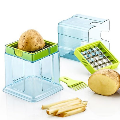 Various vegetables like potatoes and carrots sliced using the Quickslice potato chipper.