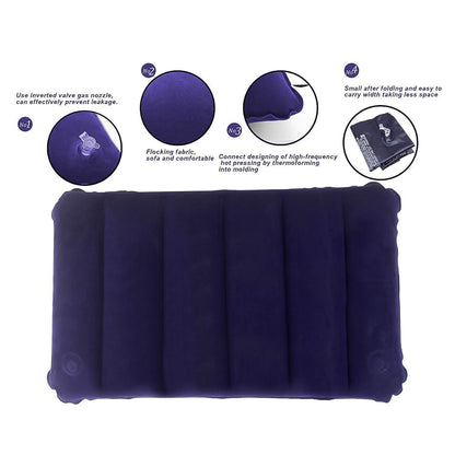 Neatly packaged blue inflatable travel pillow, ready for gifting or storage.