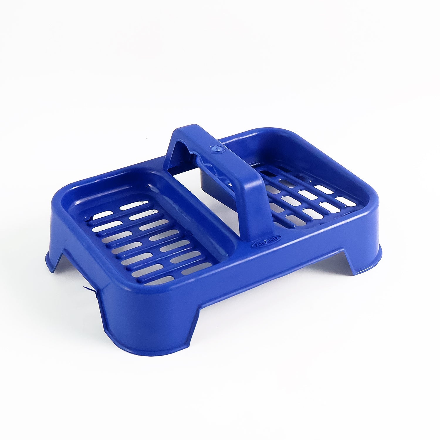 Lightweight double layer soap dish stand with a central grip handle.
