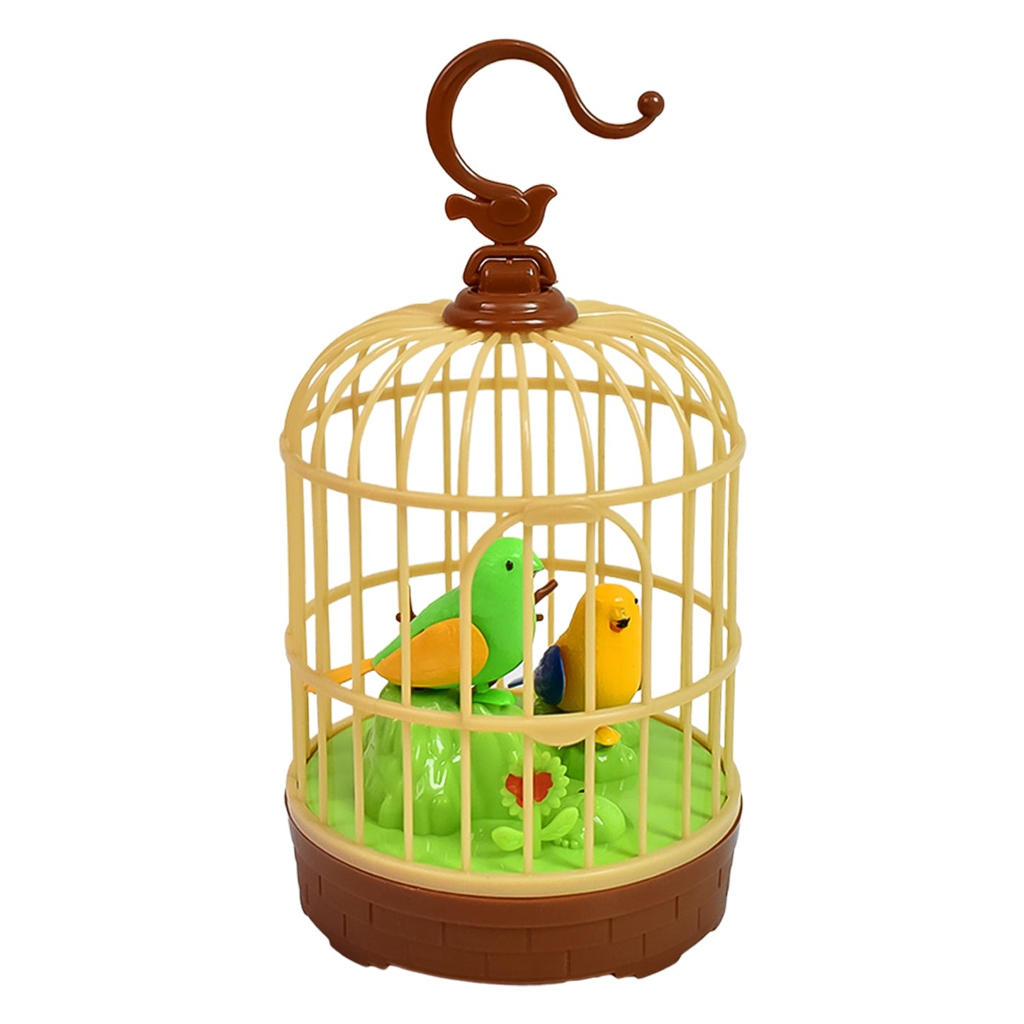 The battery-operated chirping bird toy, highlighting its compact and portable design.