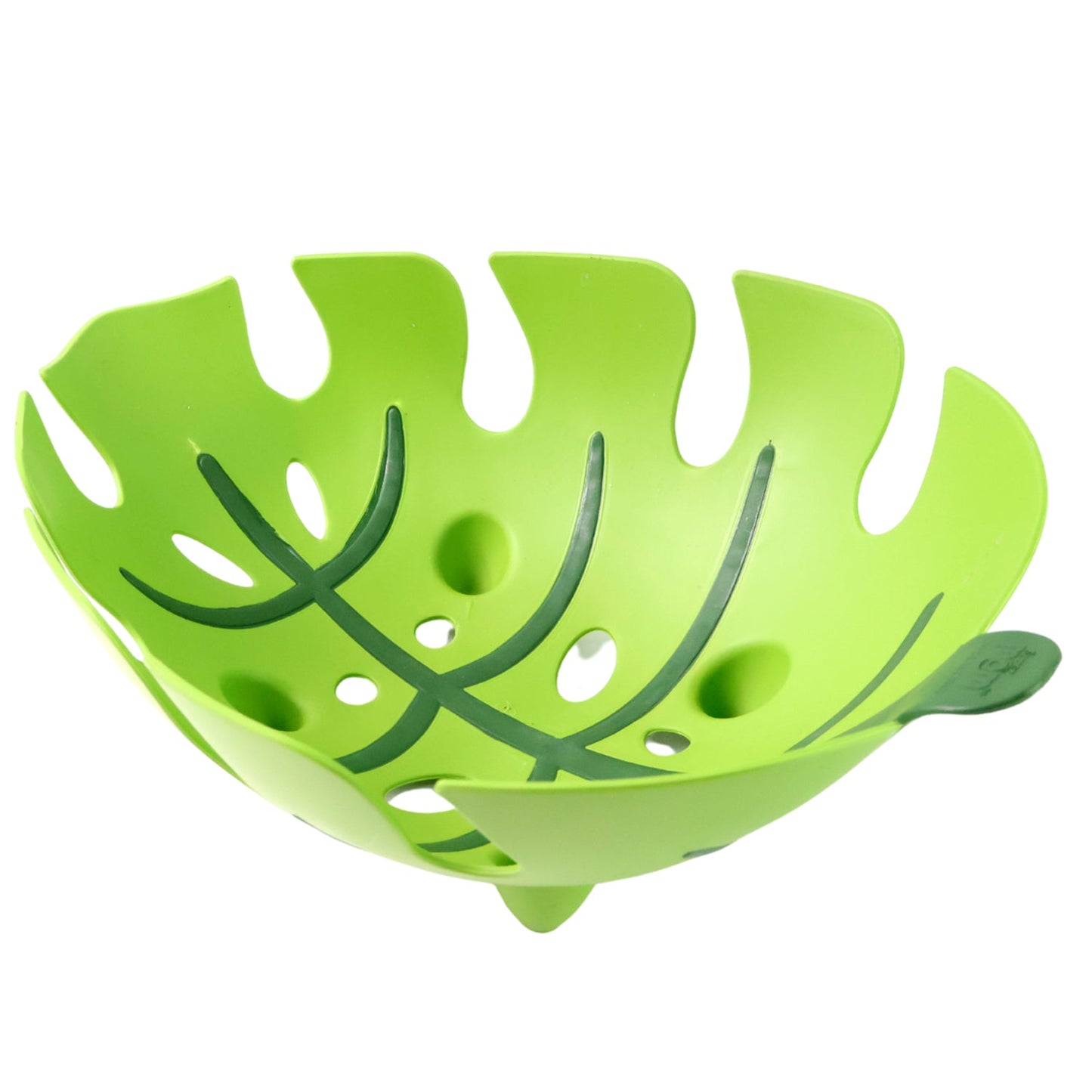 Green plastic leaf-style fruit holder perfect for fruits and vegetables