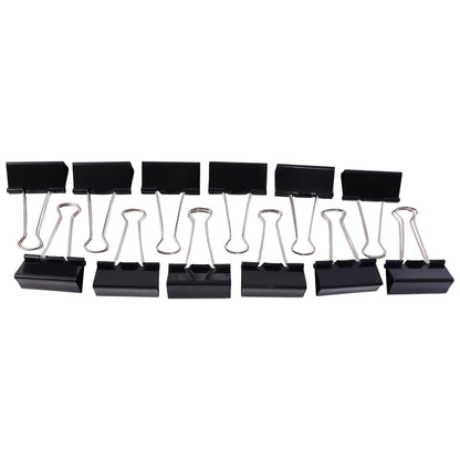 Organized file bundle held with black metal binder clips set
