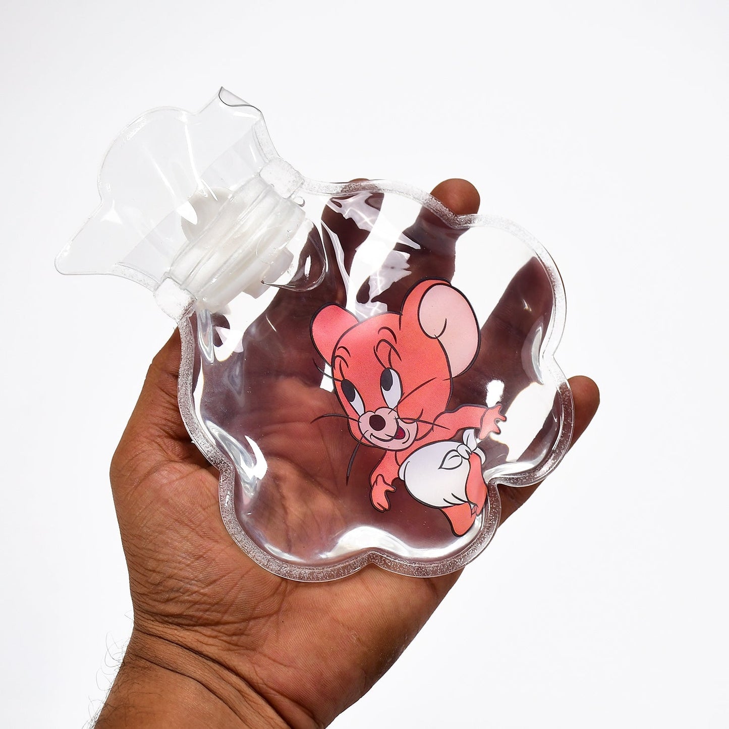 Close-up of a transparent hot water bag with a textured surface.