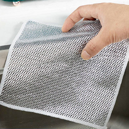 Double-sided microfiber scrubber cloth for effective kitchen cleaning.