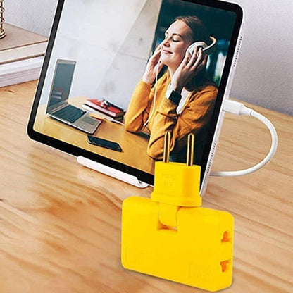 Lifestyle shot of the space-saving plug adapter in a modern home or office environment.