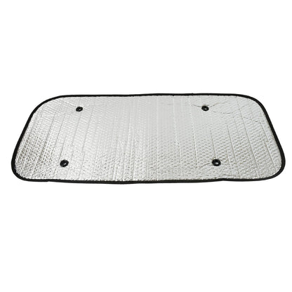 Compact and foldable car sun shade for easy storage in a vehicle.