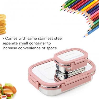 Overhead view of a single stainless steel lunch box, showcasing its ample space.