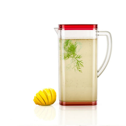 Durable 2000ml plastic jug filled with water, ready for serving.