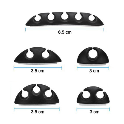 Detailed view of the 10-piece cable organiser clip set, providing solutions for tangled wires.