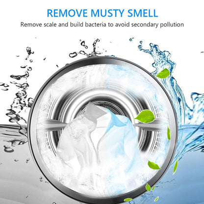 Stain cleaner powder being poured into a washing machine tank.