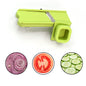 Adjustable stainless steel vegetable slicer with a safety holder.