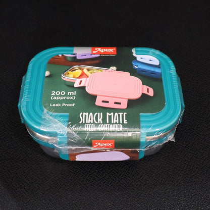 Dimension diagram of 200ml stainless steel mini food container with teal lid