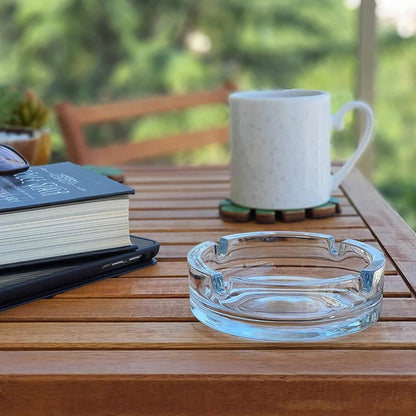 Close-up of the smooth, polished finish of the crystal glass ashtray.