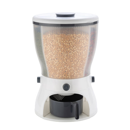 Assortment of grains and cereals neatly stored within the multi-compartment rice dispenser.