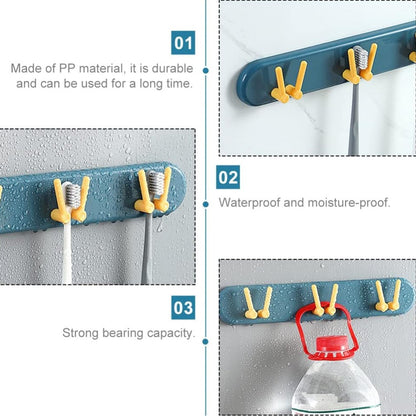 Modern wall-mounted bathroom shelf with hooks, perfect for hygienic toothbrush storage.