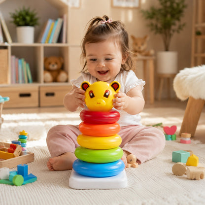 Children's jumbo stacking rings toy designed for color and shape recognition.