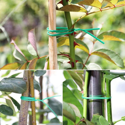 Close-up of green garden twist tie wire roll with cutter