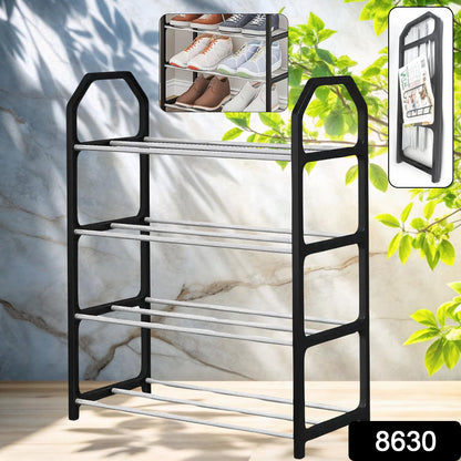 Close-up of the collapsible design of the space-saving shoe organizer.