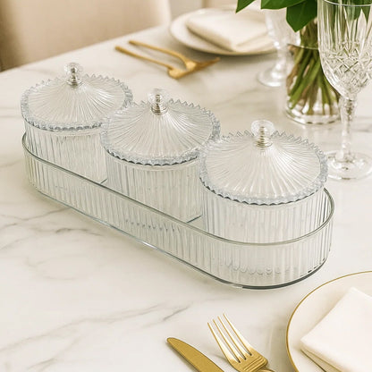 Wide-mouth transparent jar designed for storing dry fruits and snacks