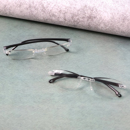 Protective case storing lightweight rimless reading glasses for travel