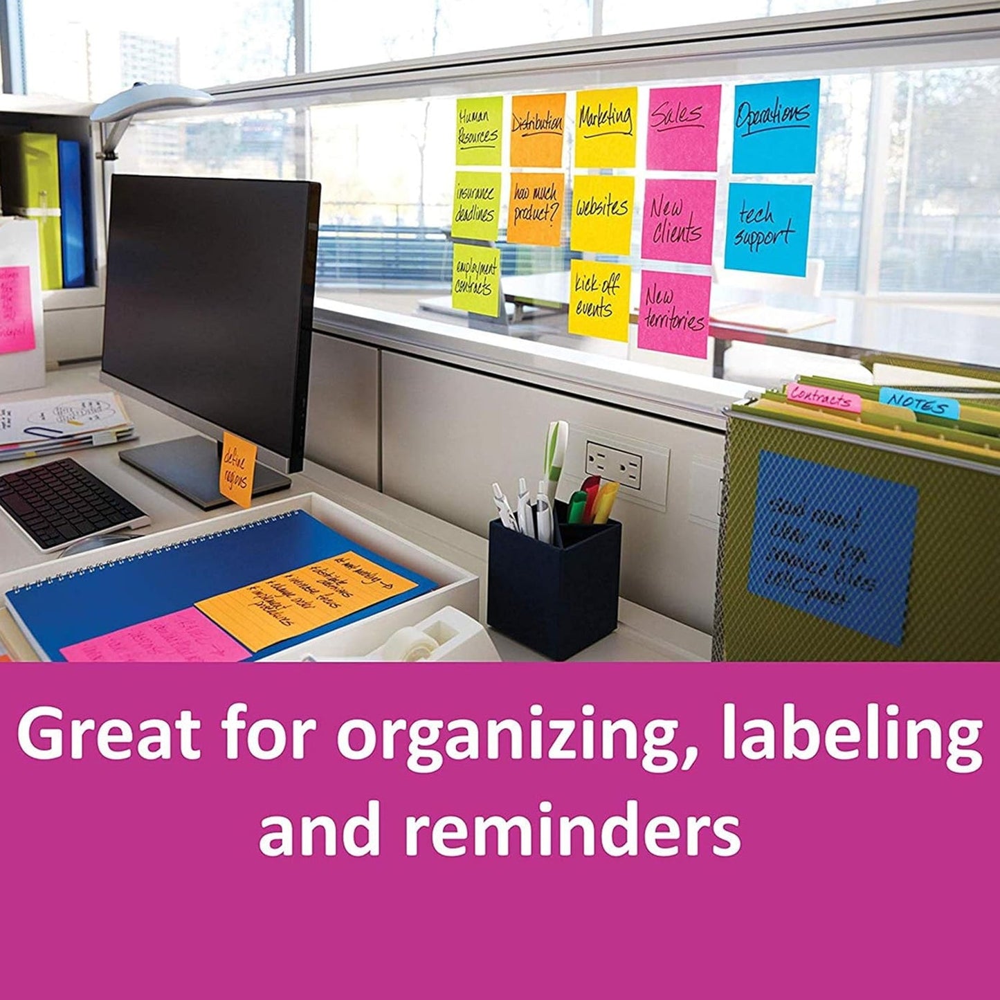 Stack of sticky notes with adhesive backing for repositioning
