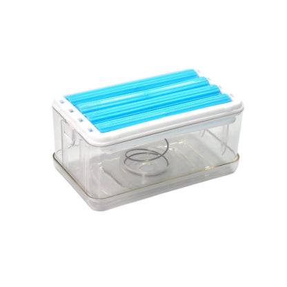 Side view of the portable soap dispenser with roller, showing design.