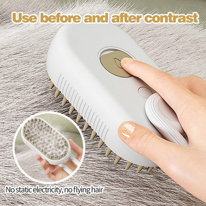 Packaging of the Electric Pet Steam Brush, highlighting key benefits.