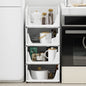 A 4-layer plastic wardrobe drawer organizer, fully assembled and ready for use in a closet.