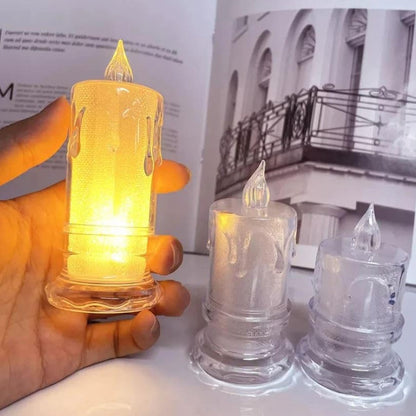 Detailed view of the realistic flame effect on an LED Tea Light Candle.