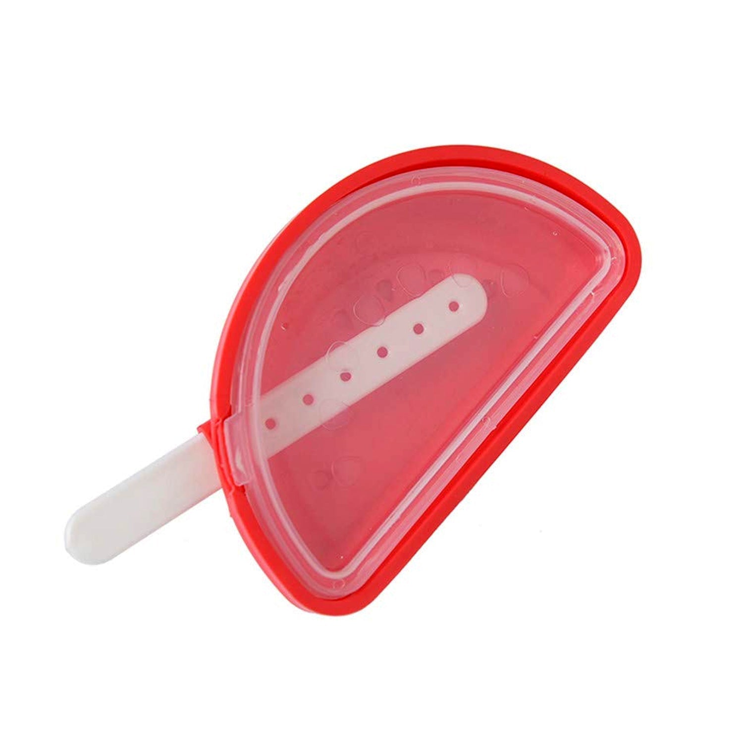 Refreshing watermelon-shaped popsicles cooling in the freezer.
