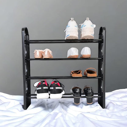 Front view of the space-efficient 4-shelf shoe rack, ideal for decluttering entryways.