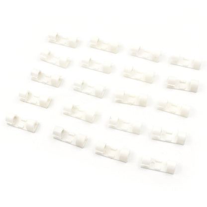 The 20-piece set of plastic cable clips shown in their retail packaging, ready for use.