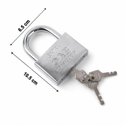 Polished silver finish on the heavy steel padlock, highlighting its corrosion resistance.