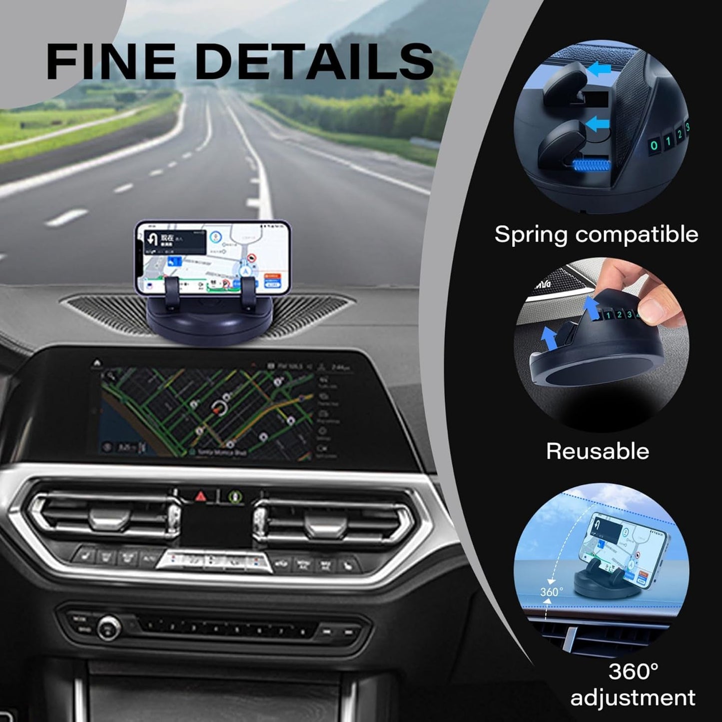Detailed view of the non-slip phone grip mechanism and durable ABS plastic.