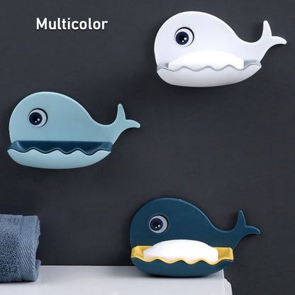 Another angle of the adhesive soap rack highlighting its unique fish design and dual functionality.