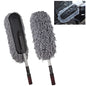 Microfiber car duster with retractable handle for easy vehicle cleaning.