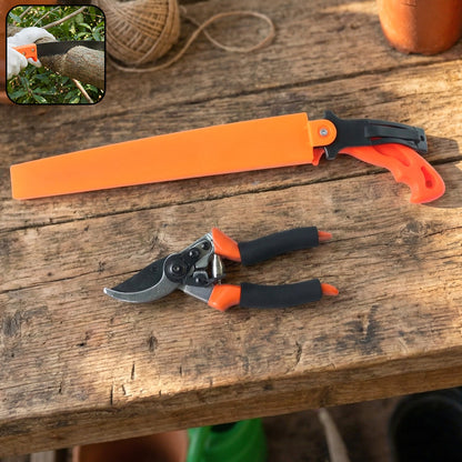 Garden pruning tool combo set with heavy duty hand saw and sharp pruning shears