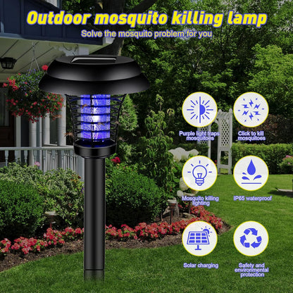 Outdoor garden light featuring solar mosquito zapper functionality