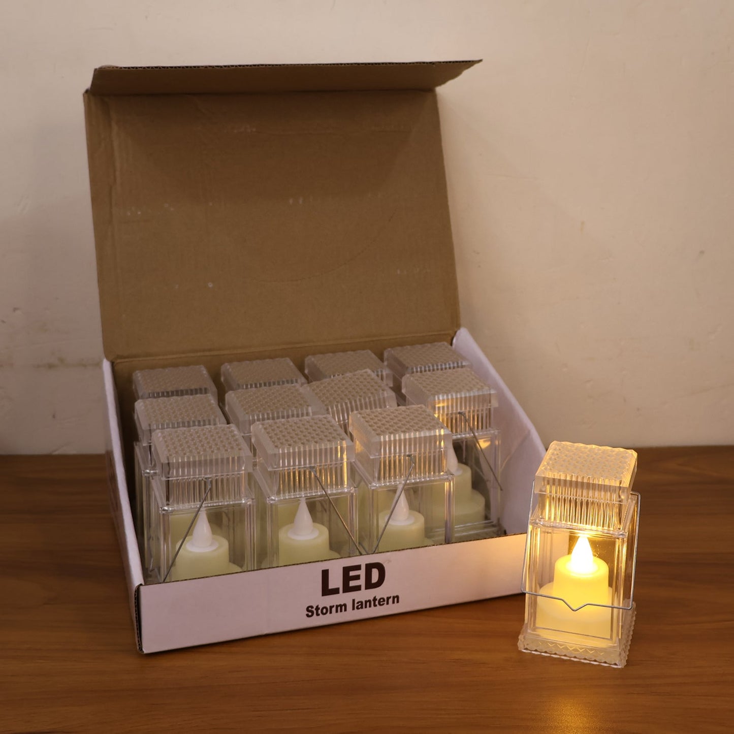LED storm lantern decorative lights in elegant transparent casing