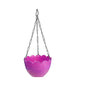 Plastic hanging flower pot with steel chain for garden or balcony.