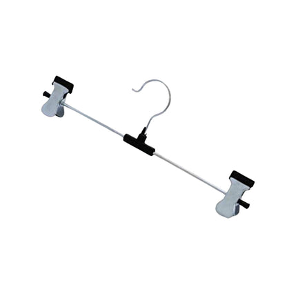 Pack of 12 durable stainless steel hangers with versatile adjustable clips.