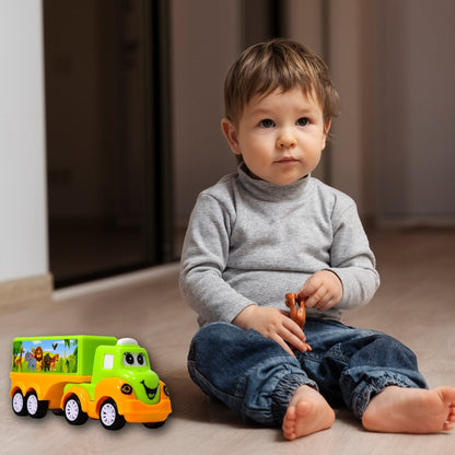 Small green and yellow toy truck showcasing its design.