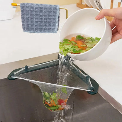 Close-up of the mesh bag in the Kitchen Sink Filter Basket, trapping small food particles.