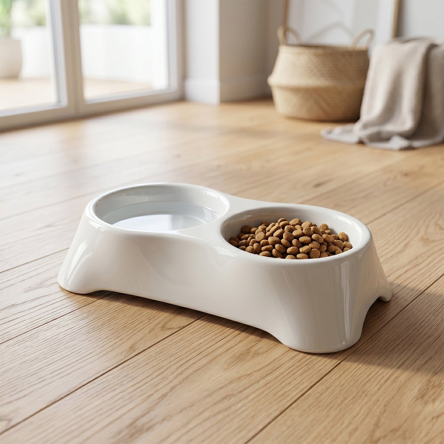 Design of dual bowl pet feeder for easy feeding