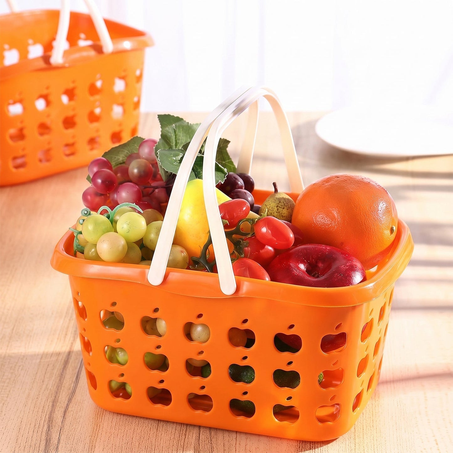 Close-up of storage basket handle and ventilation cutouts