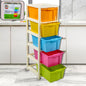 5-layer modular drawer organizer in a living room setting, showcasing ample storage.